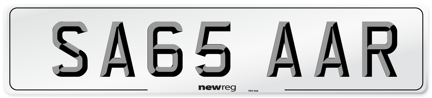 SA65 AAR Number Plate from New Reg